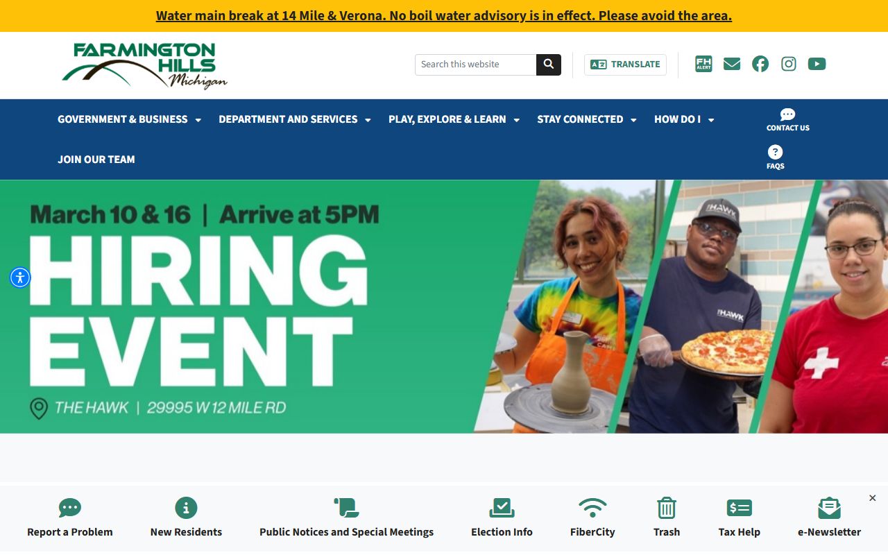 Farmington Hills Michigan city website for property information