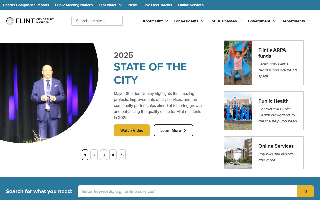 Flint Michigan city website for property and community information