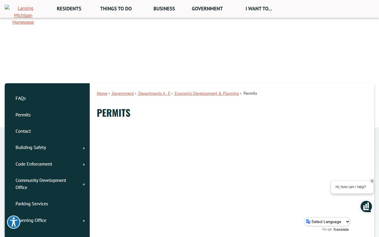Lansing permits page at lansingmi.gov