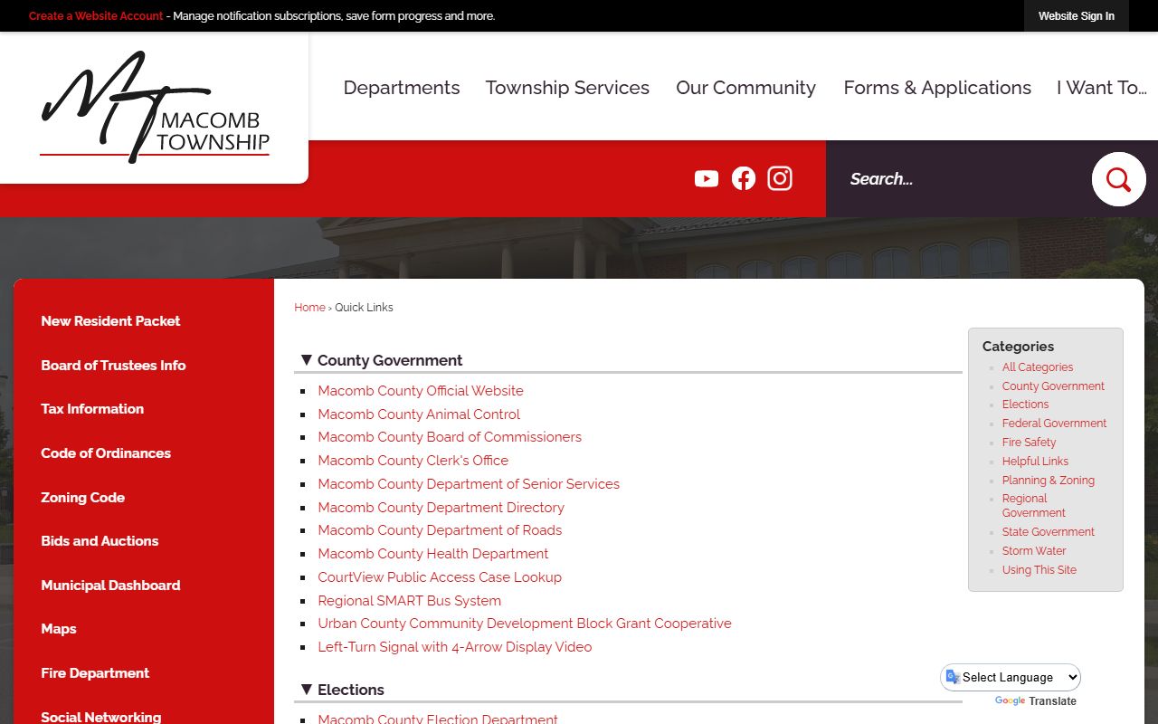 Macomb Township quick links page