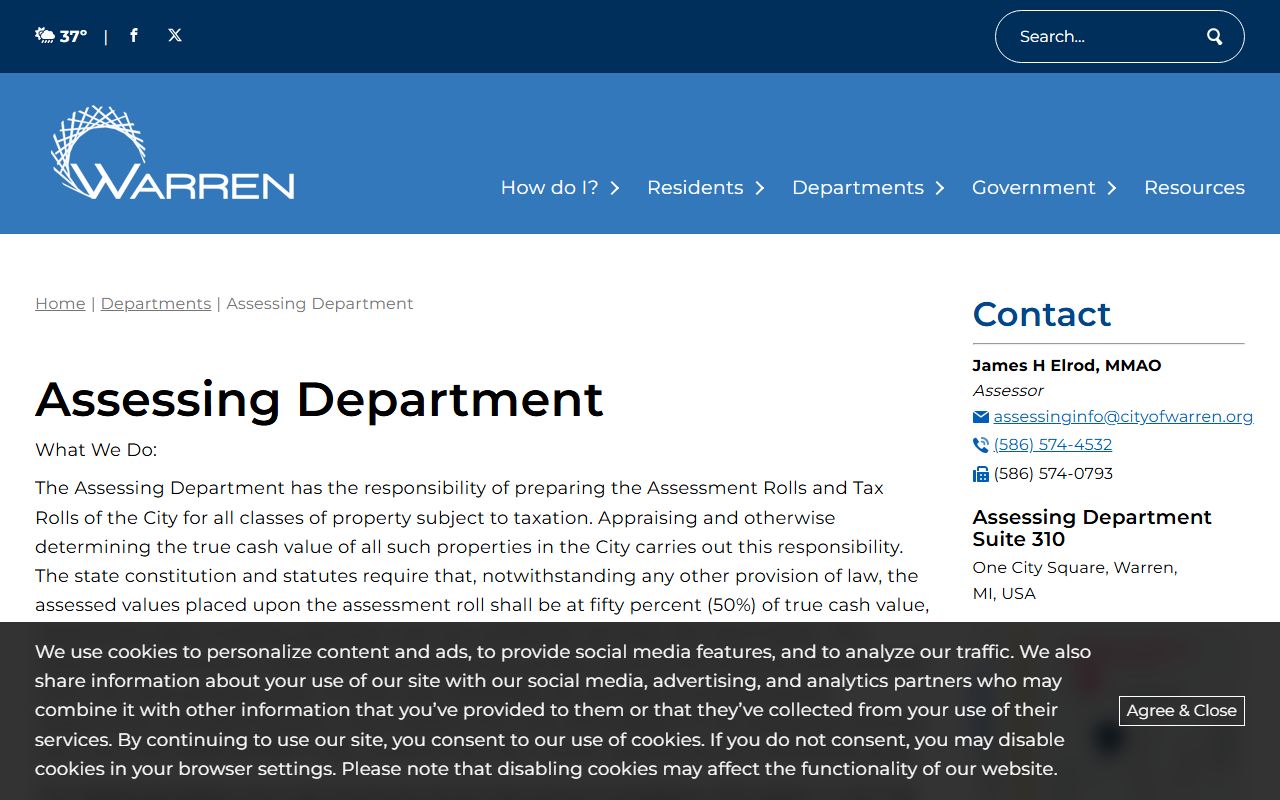 Warren Michigan Assessing Department page for property records