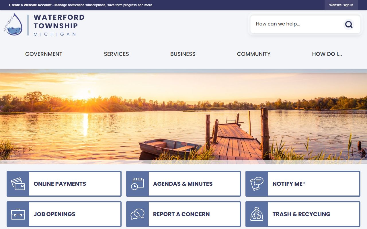 Waterford Township Michigan website with assessing department information