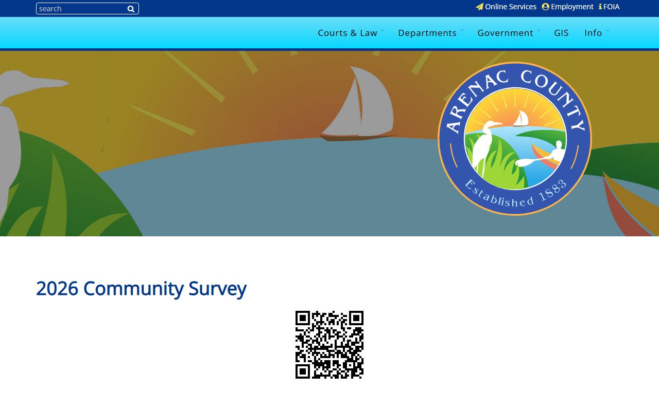 Arenac County government website homepage with department navigation