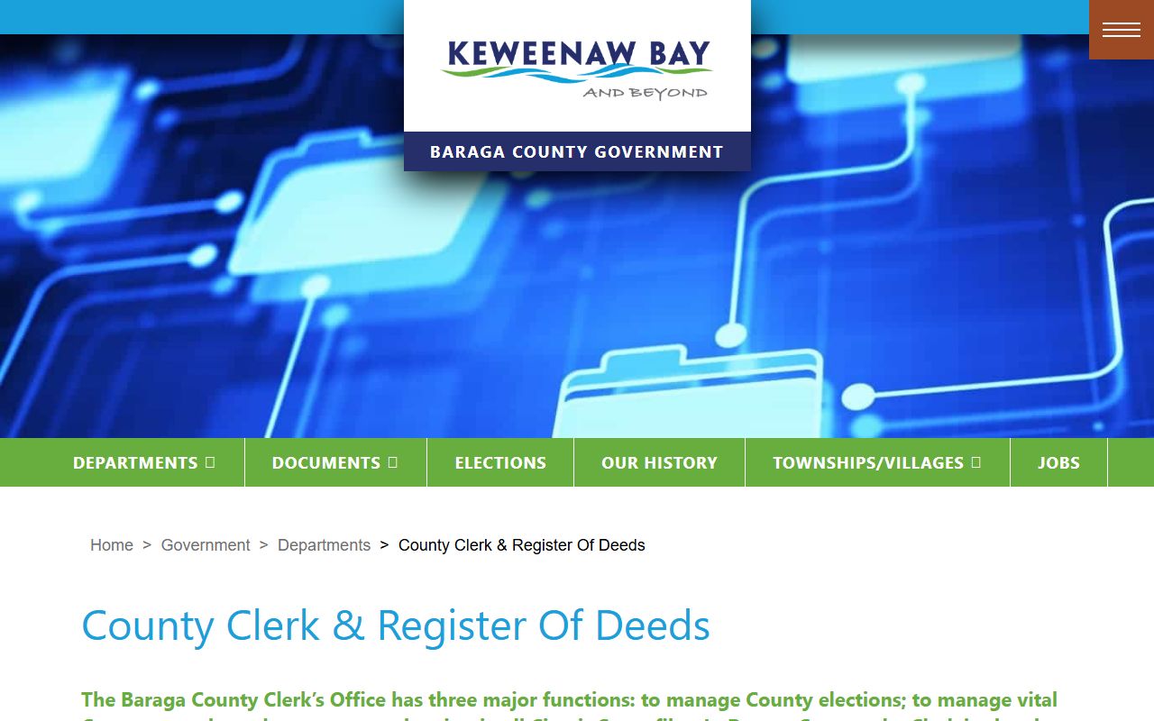 Baraga County combined Clerk and Register of Deeds office page with contact information