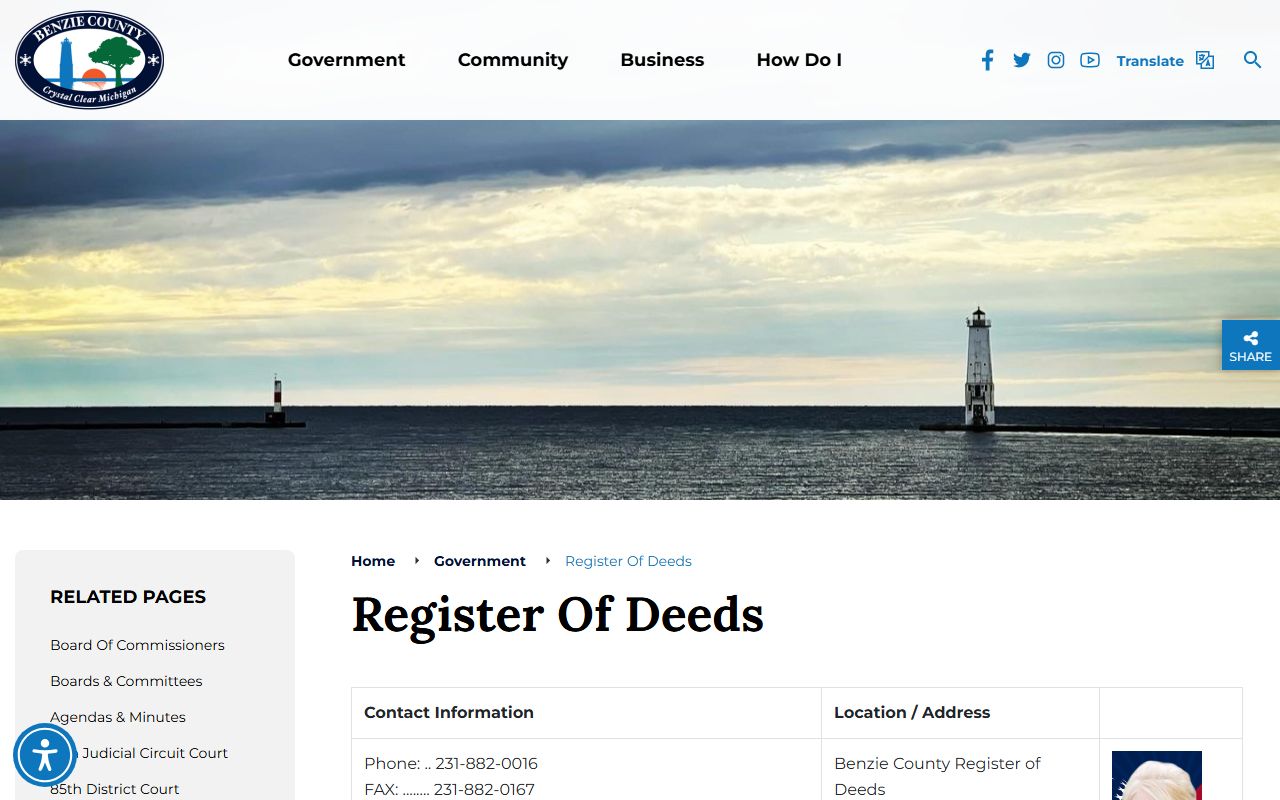 Benzie County Register of Deeds page at benzieco.gov