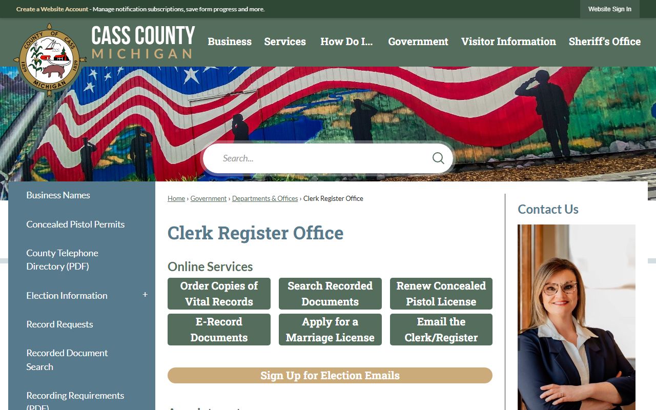 Cass County Clerk and Register of Deeds page