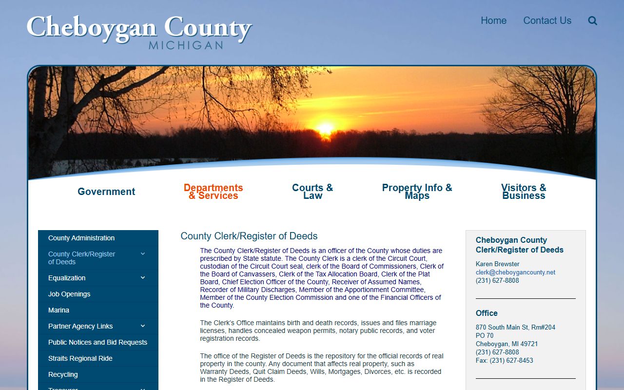 Cheboygan County Clerk and Register of Deeds page
