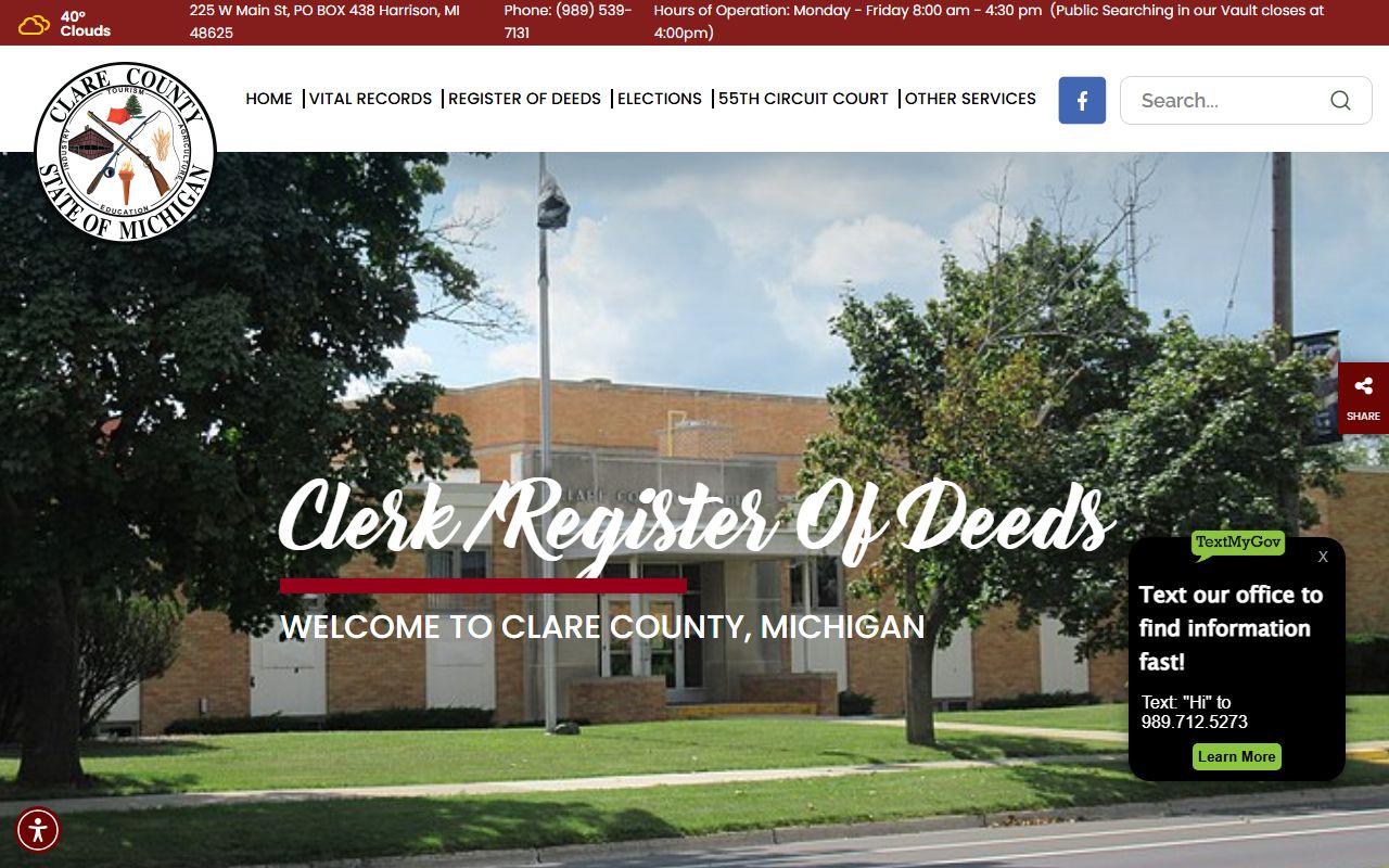 Clare County Clerk and Register of Deeds website