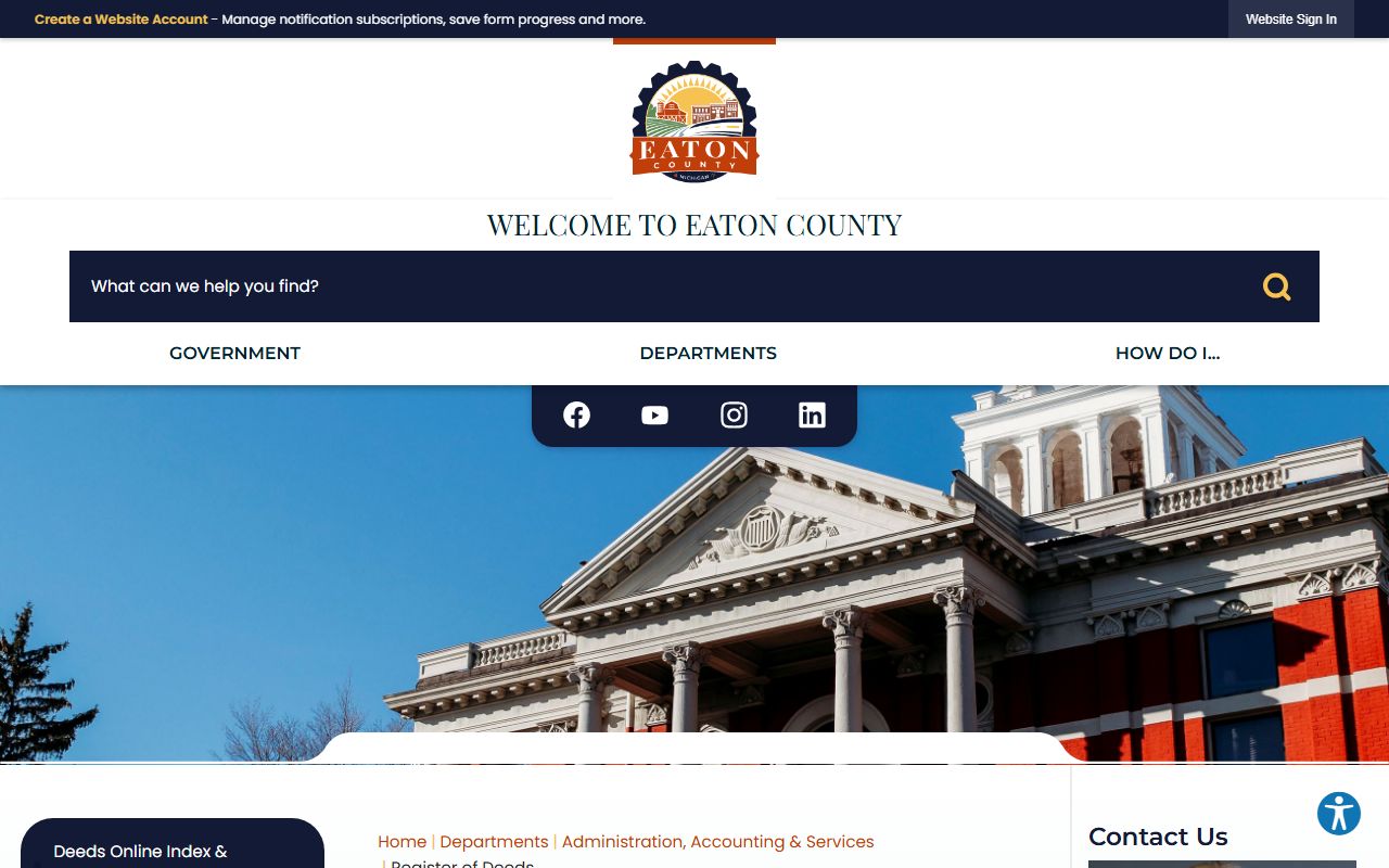 Eaton County Register of Deeds website with online search portal and recording information