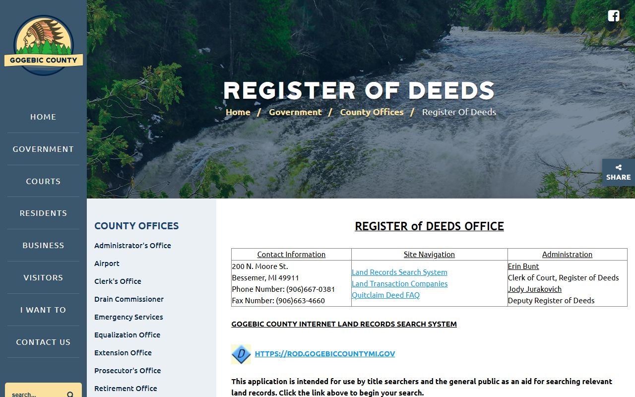 Gogebic County Register of Deeds department page