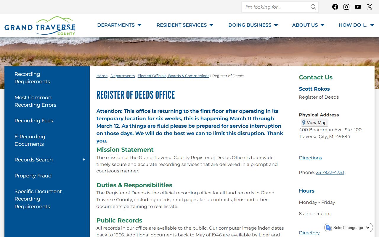 Grand Traverse County Register of Deeds Office page