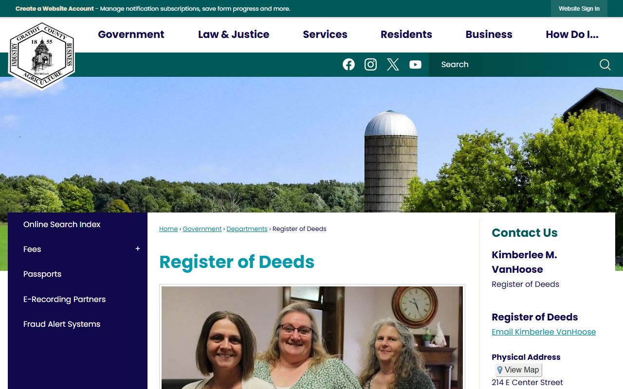 Gratiot County Register of Deeds page at gratiotmi.com