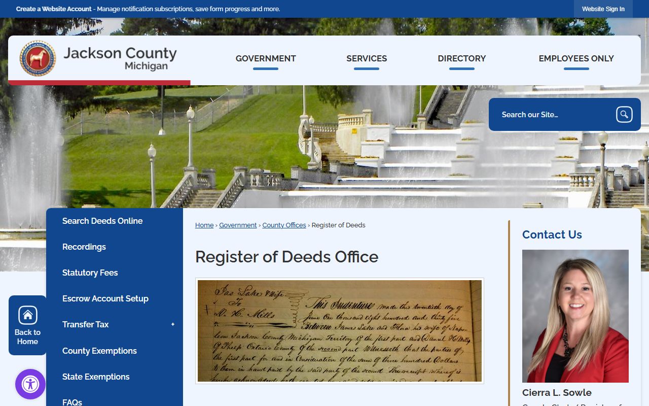 Jackson County Register of Deeds page at co.jackson.mi.us
