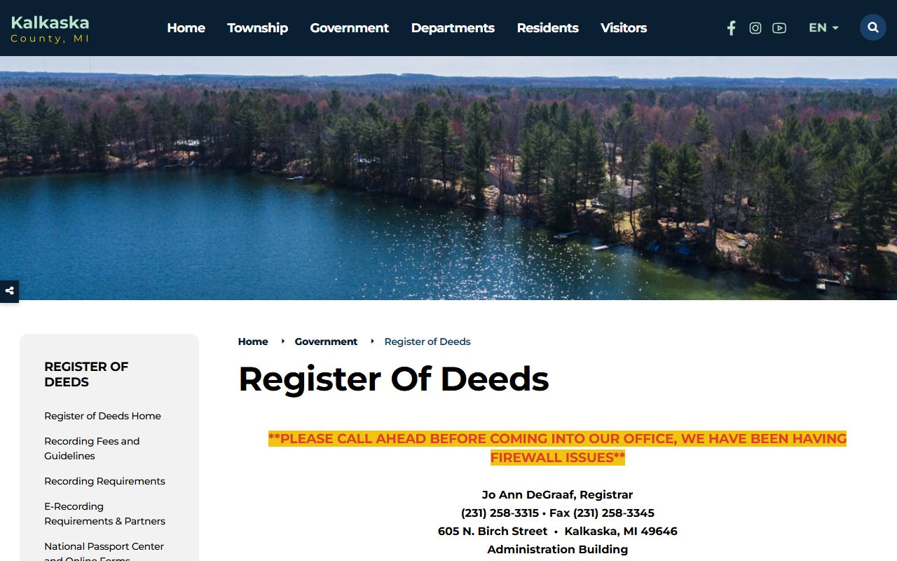 Kalkaska County Register of Deeds page