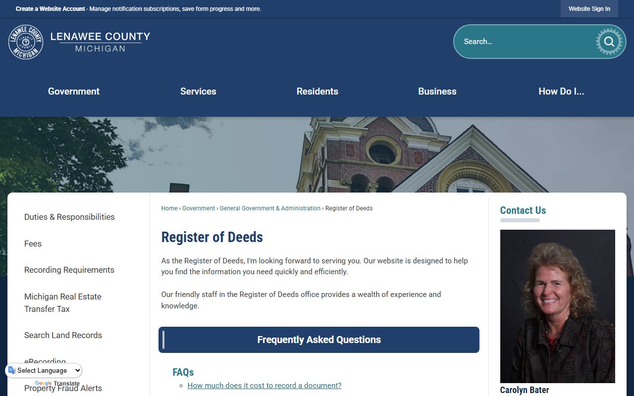 Lenawee County Register of Deeds page at lenawee.mi.us