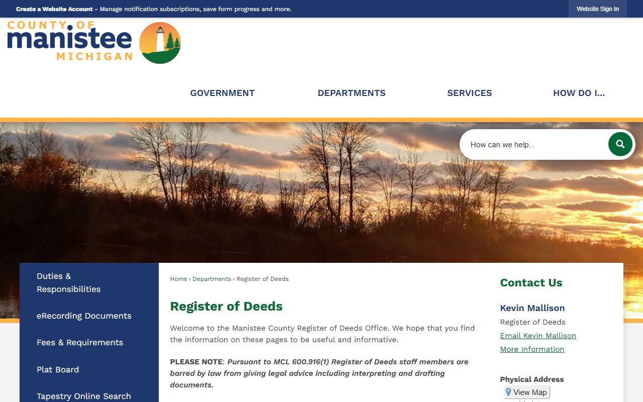 Manistee County Register of Deeds website
