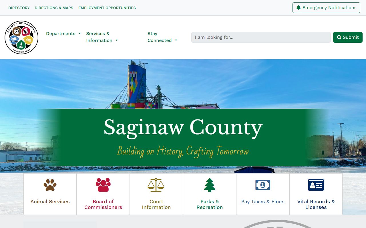 Saginaw County government website with Register of Deeds information