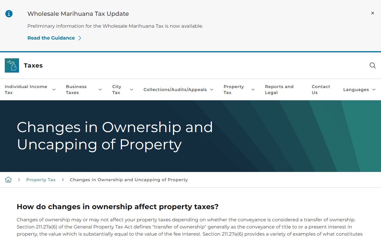 Michigan Department of Treasury change of ownership guidelines for deed records