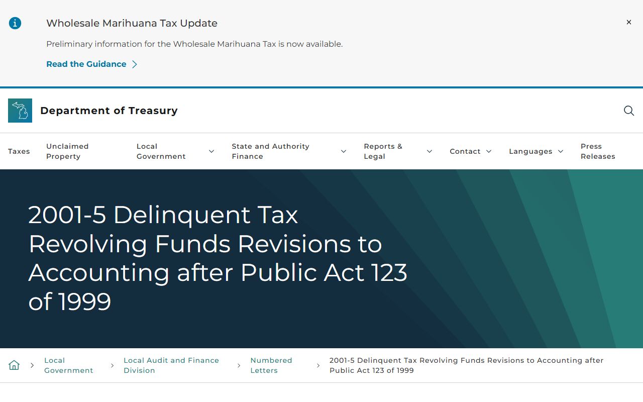 Michigan Treasury delinquent tax information related to deed records and property ownership